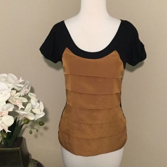 Zara Special Addition Black and Camel Scoop Neck Tee Size S - Picture 3 of 9